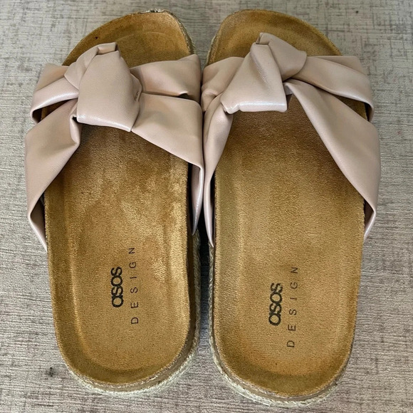 ASOS DESIGN Wide Fit Teegan Knotted Flatform Sandals in Beige Slip On Shoes Sz 8 - Picture 3 of 9